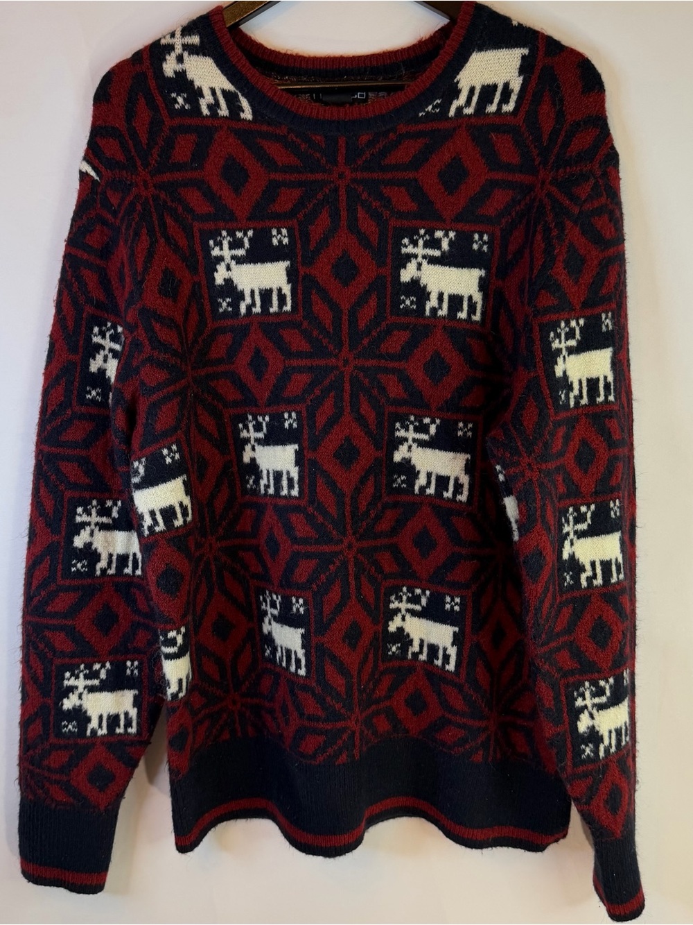 Nautica Sweater Mens Large Pullover Moose Crew Neck Warm Cozy Holiday